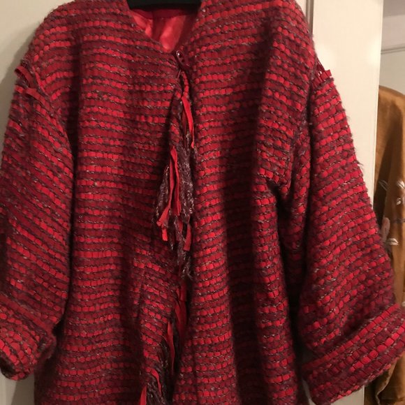 Vintage 80s Woven Red Suede Fringed Jacket, M - Picture 15 of 16